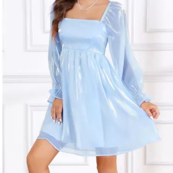 Light blue babydoll dress. Size large. - Picture 9 of 9